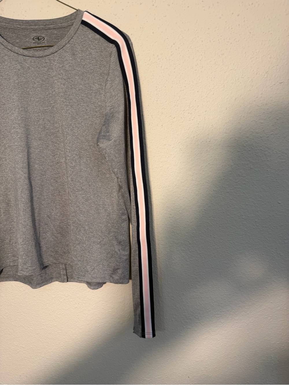 Athletic Works Gray Long Sleeve Tee with Pink and Black Stripe - Picture 3 of 7